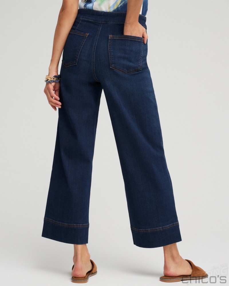 Chico's Pull-On Wide Leg Cropped Jeans Jeans & Denim Blue | 753-QCIYAJ