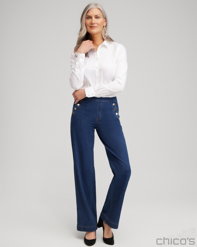 Chico's Pull-on Wide Leg Jeans Jeans & Denim Kaspian Indigo | 930-TSCJFK