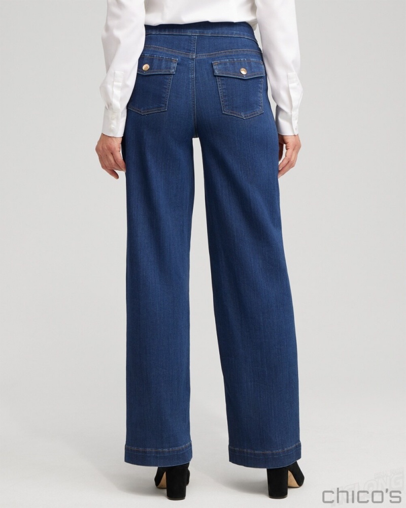 Chico's Pull-on Wide Leg Jeans Jeans & Denim Kaspian Indigo | 930-TSCJFK