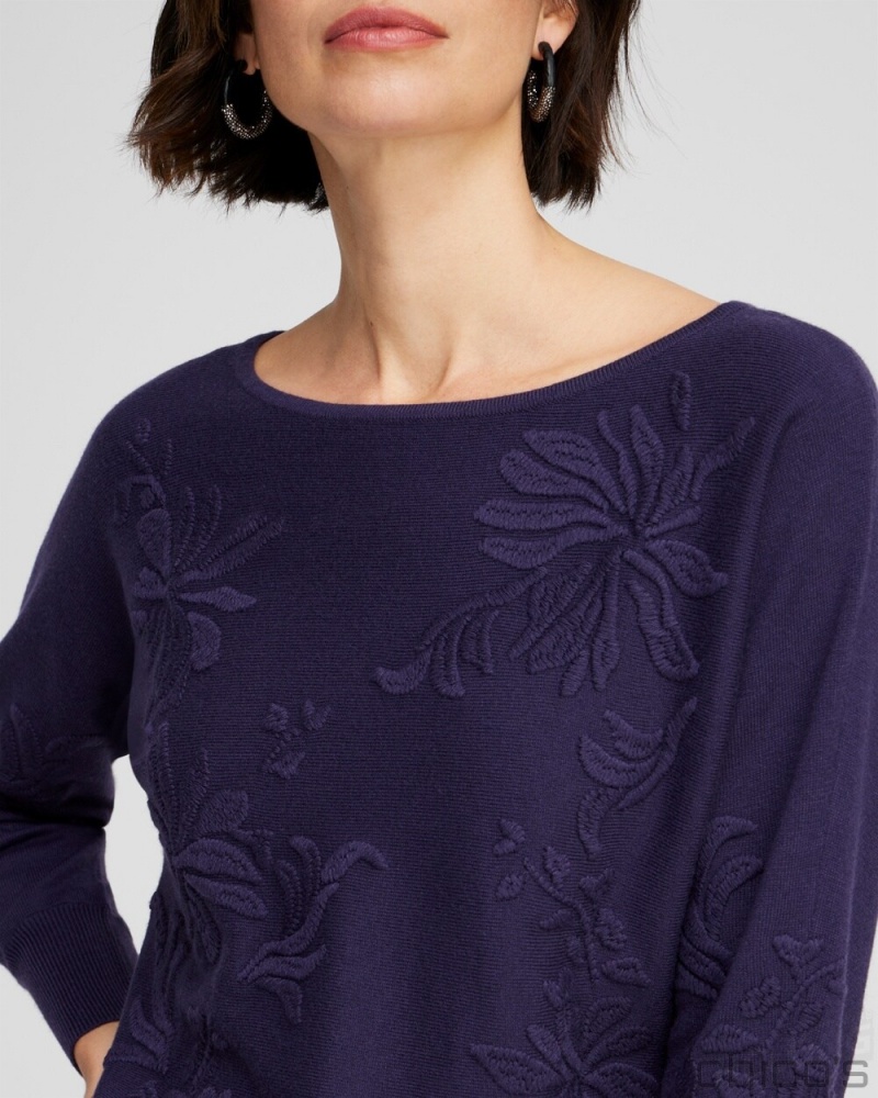 Chico's Purple Textured Floral Pullover Sweater Sweaters Dewberry | 837-INXLAG