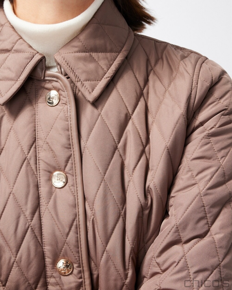 Chico's Quilted Mid-Length Jacket Jackets & Coats Champignon | 189-JHPEAQ