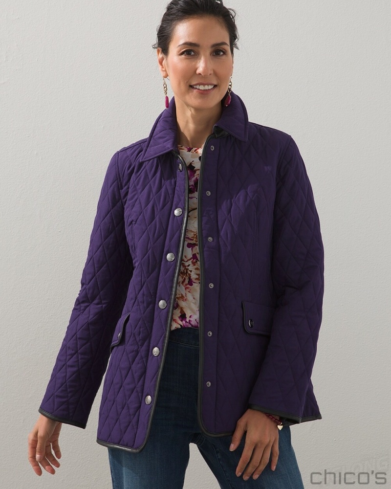 Chico\'s Quilted Mid-Length Jacket Jackets & Coats Midnight Violet | 296-UOMIKE