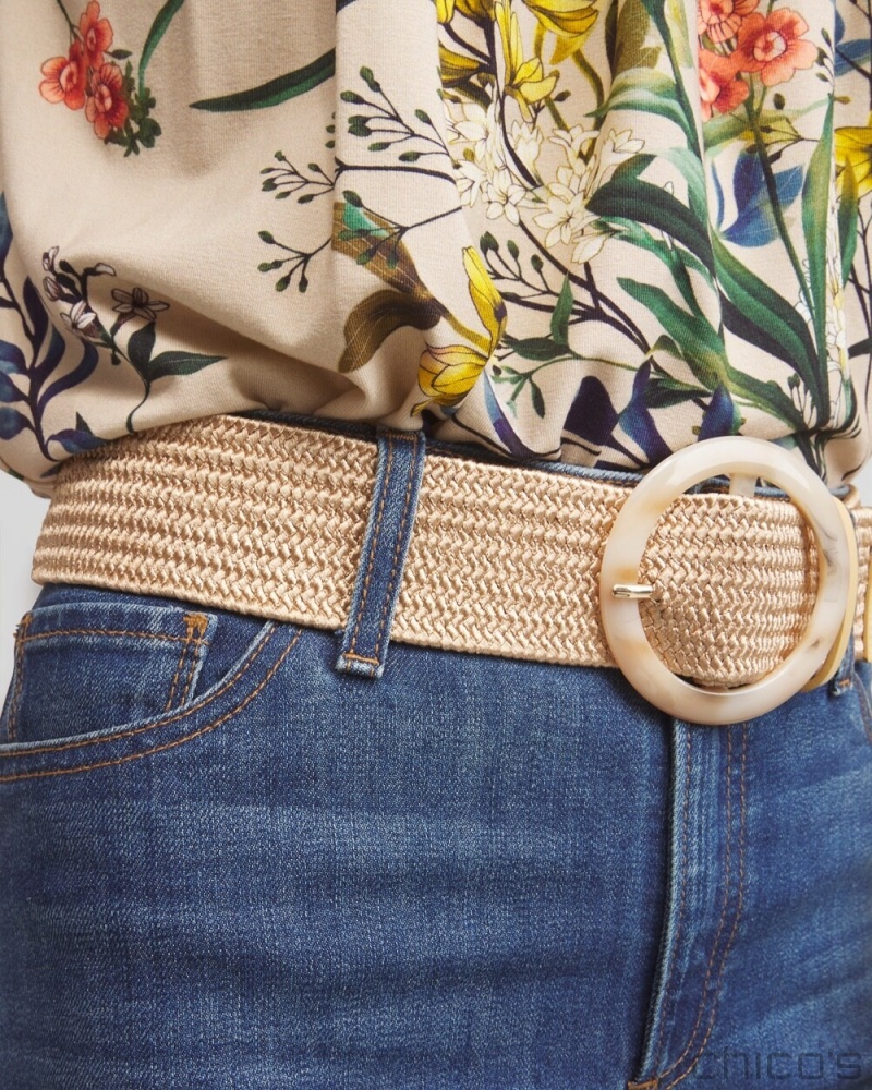 Chico's Raffia Shimmer Stretch Belt Belts Natural | 368-EQTKXY