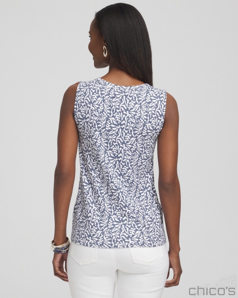 Chico's Reef Button Detail Tank Tees & Tanks Soft Slate | 635-VJQFSI