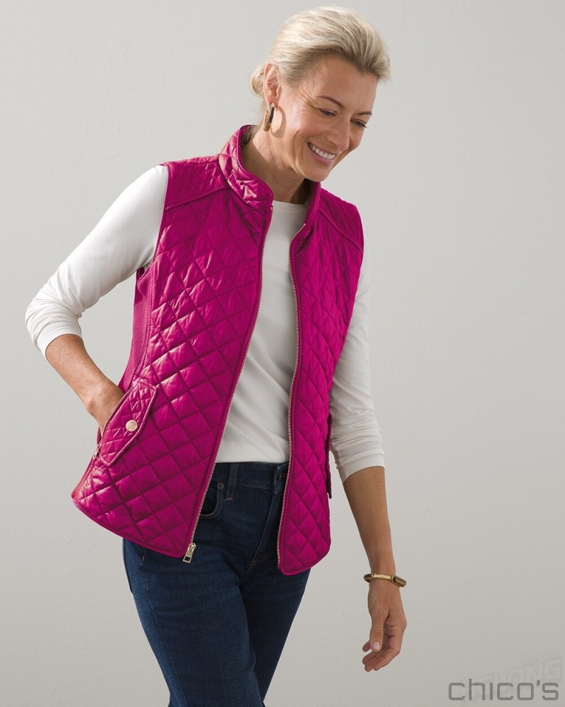 Chico\'s Rib Trim Quilted Vest Jackets & Coats Orchid Flower | 689-HUPKQO