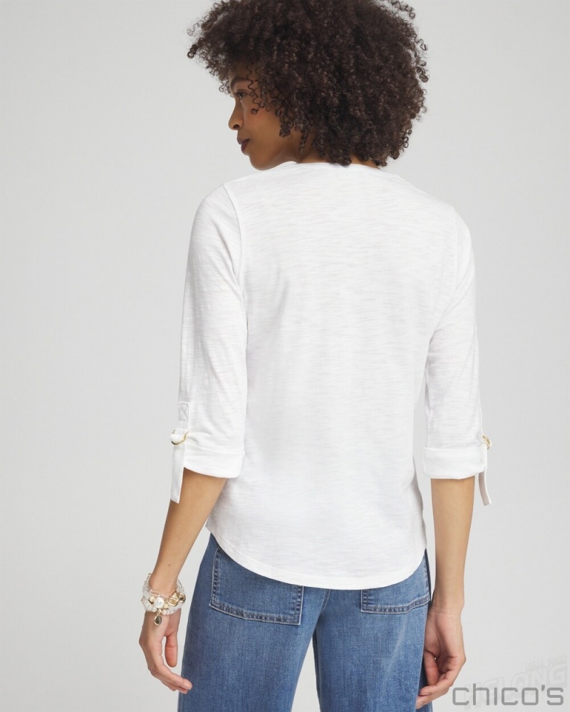 Chico's Ring Detail Henley Top Tees & Tanks Alabaster | 423-NDQTYH