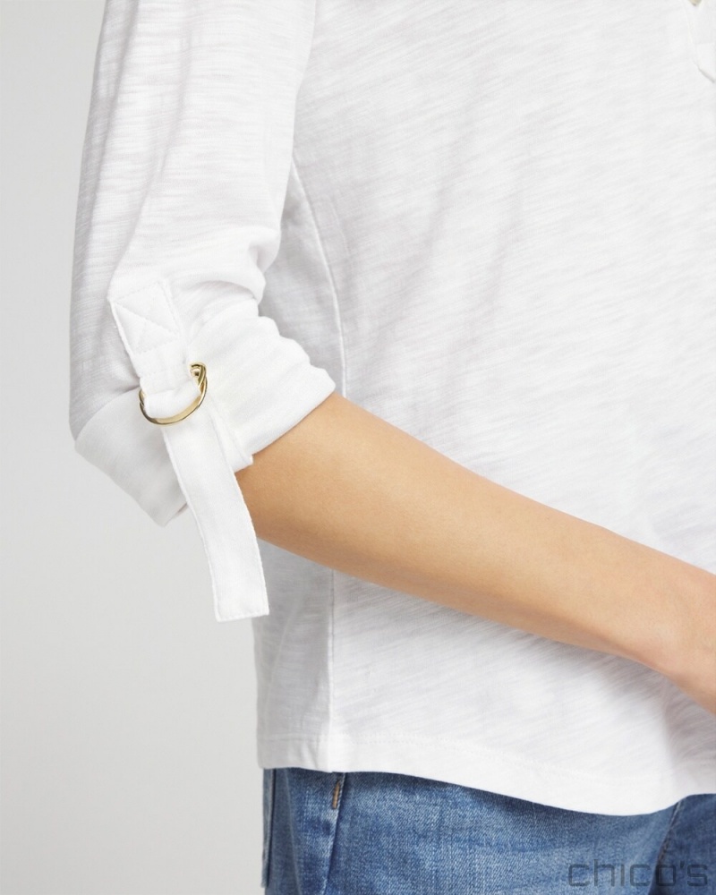 Chico's Ring Detail Henley Top Tees & Tanks Alabaster | 423-NDQTYH