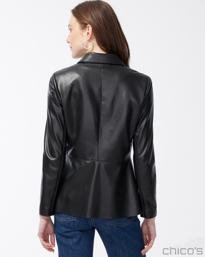 Chico's Riveted Faux Leather Peplum Jacket Jackets & Coats Black | 517-XJKCLS