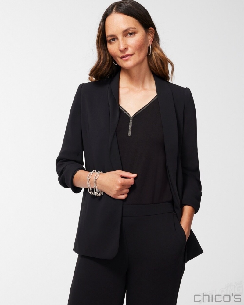 Chico's Ruched Sleeve Blazer Jackets & Coats Black | 148-VBNLIY