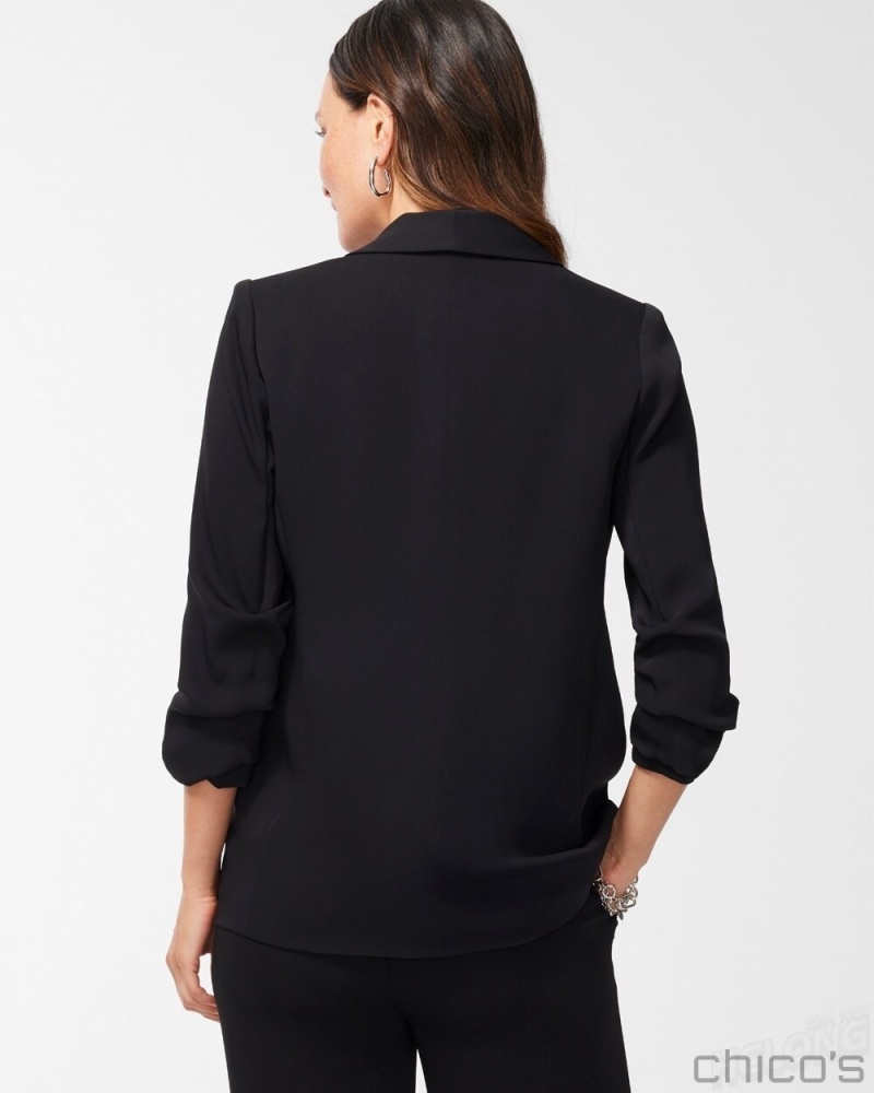 Chico's Ruched Sleeve Blazer Jackets & Coats Black | 148-VBNLIY