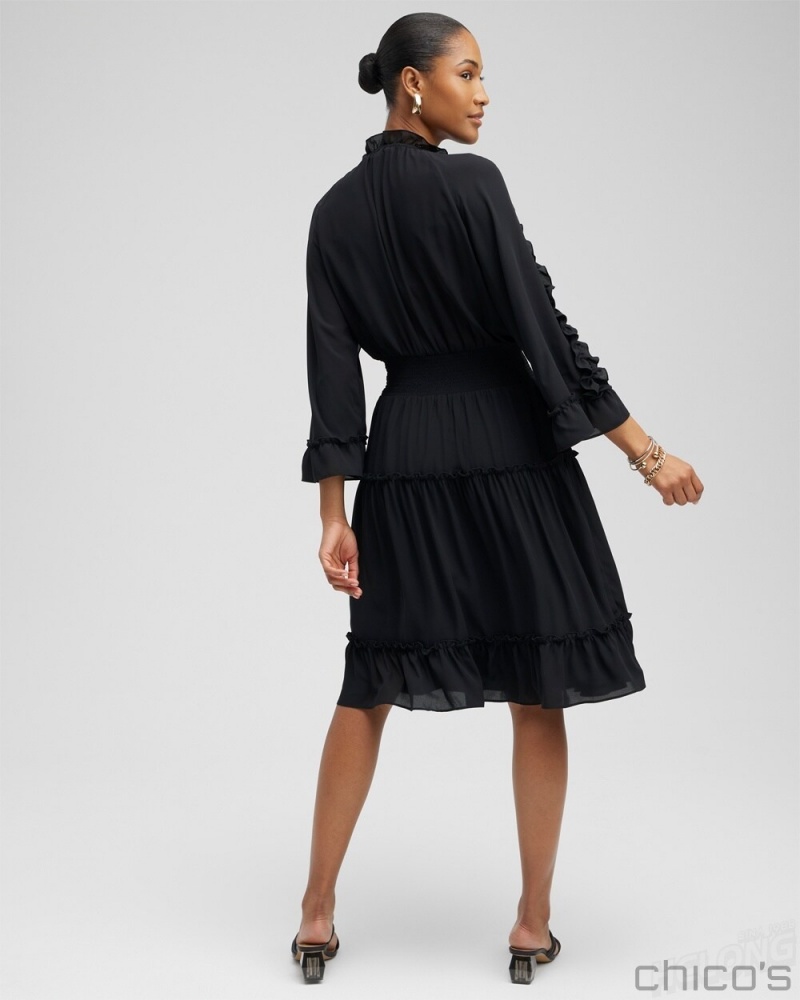 Chico's Ruffle Bell Sleeve Dress Dresses Black | 053-NPRIGE