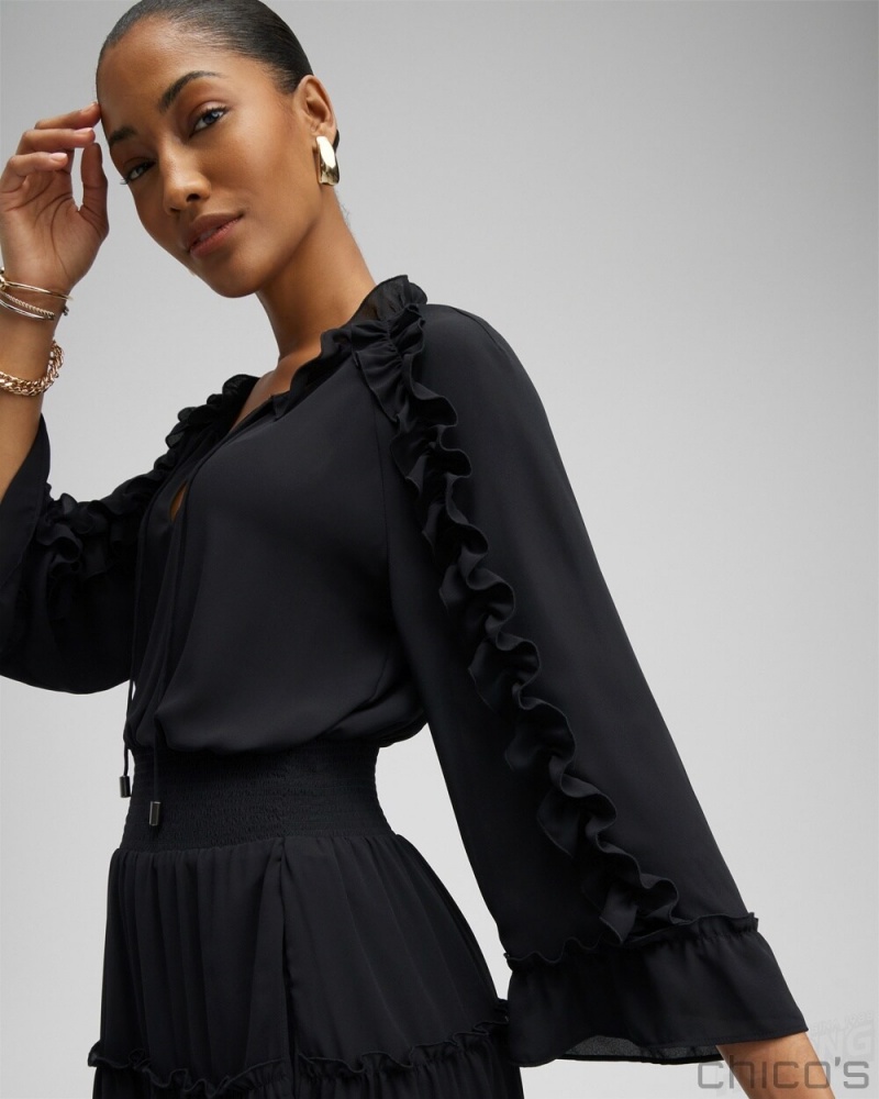 Chico's Ruffle Bell Sleeve Dress Dresses Black | 053-NPRIGE