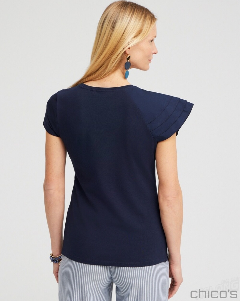 Chico's Ruffle Cap Sleeve Tee Tees & Tanks Classic Navy | 890-UERCFN