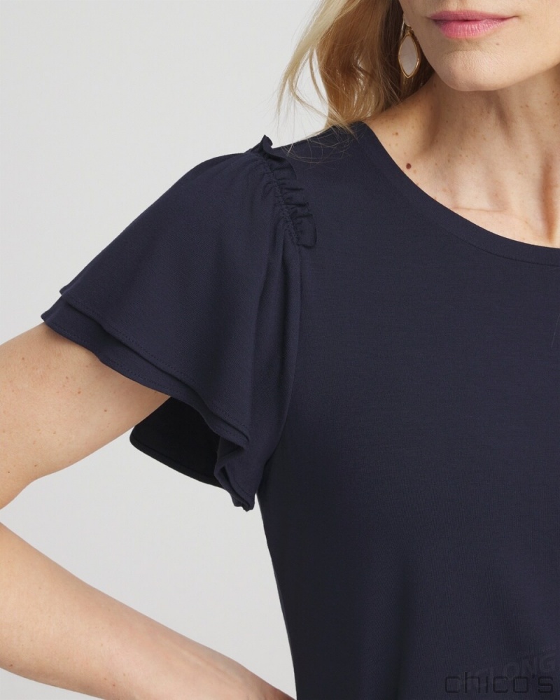 Chico's Ruffle Sleeve Tee Tees & Tanks Classic Navy | 746-EAIGFB