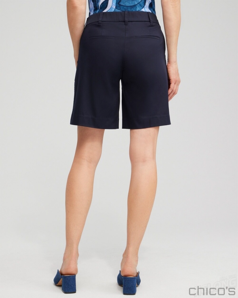 Chico's Sailor Button Shorts Pants Classic Navy | 784-BZFKXA