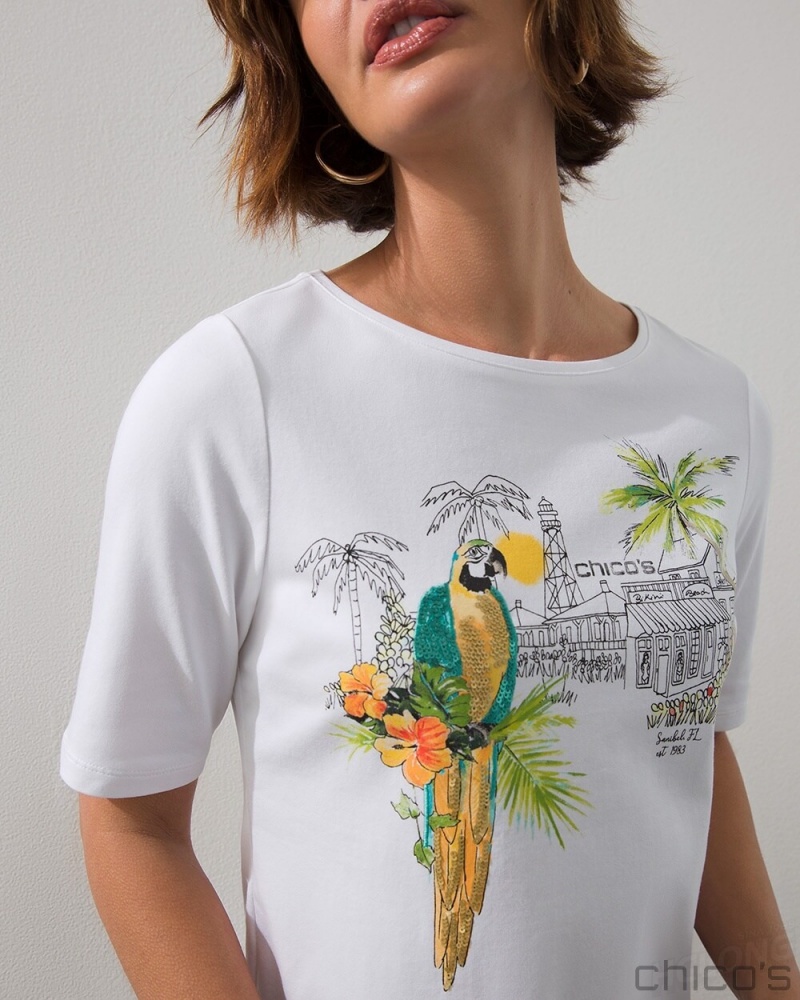 Chico's Sanibel Periwinkle Place Tee Tees & Tanks Alabaster | 372-XMWPJZ