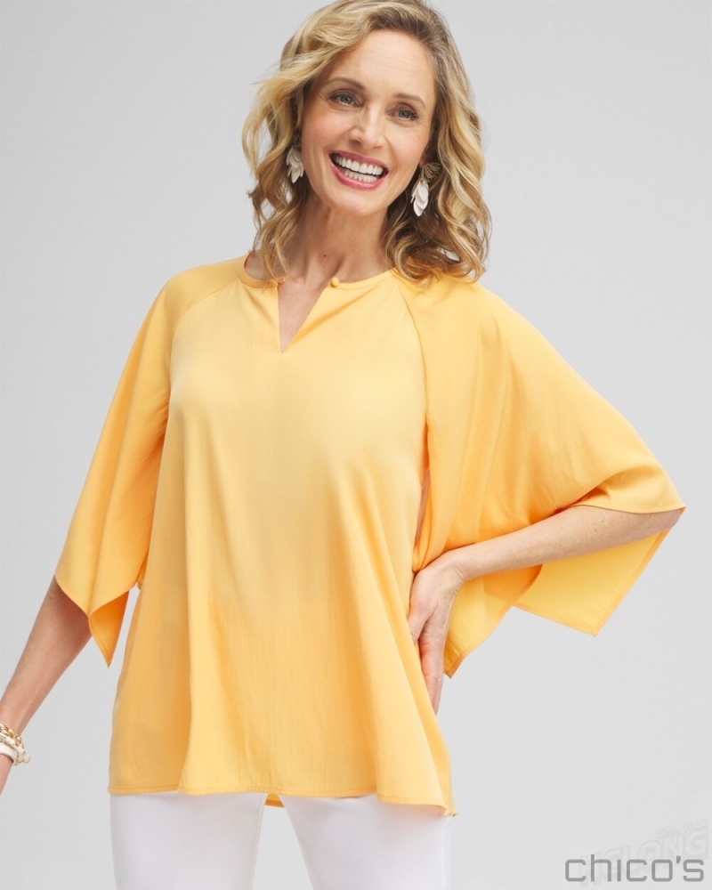 Chico's Satin Keyhole Neck Blouse Blouses & Shirts Mango Sorbet | 293-FOBVNL