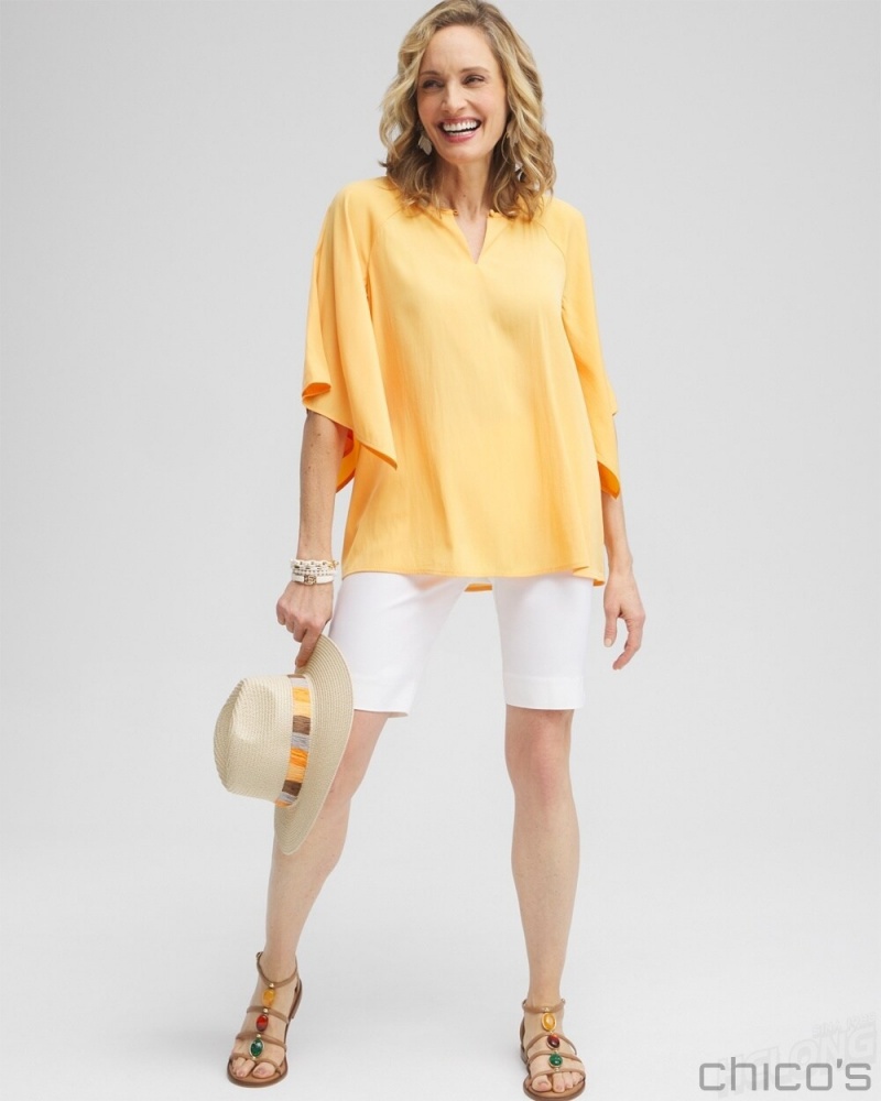 Chico's Satin Keyhole Neck Blouse Blouses & Shirts Mango Sorbet | 293-FOBVNL