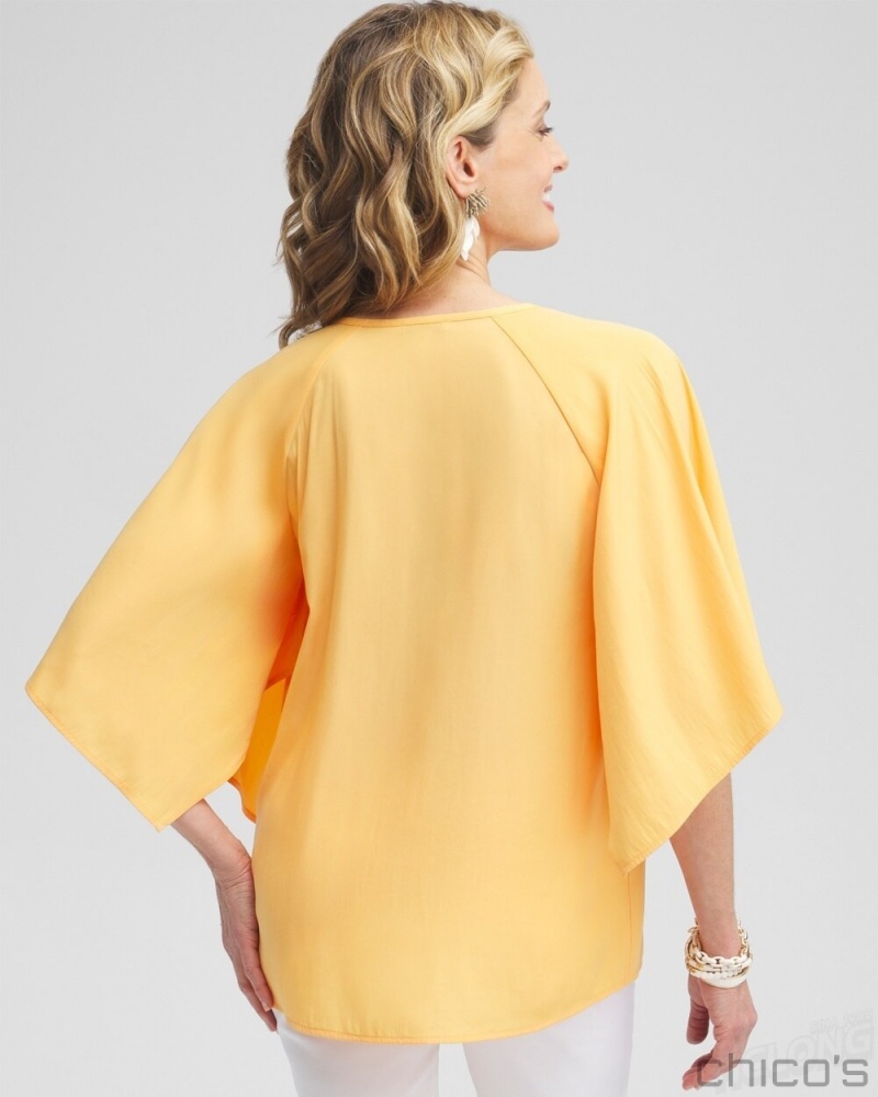 Chico's Satin Keyhole Neck Blouse Blouses & Shirts Mango Sorbet | 293-FOBVNL