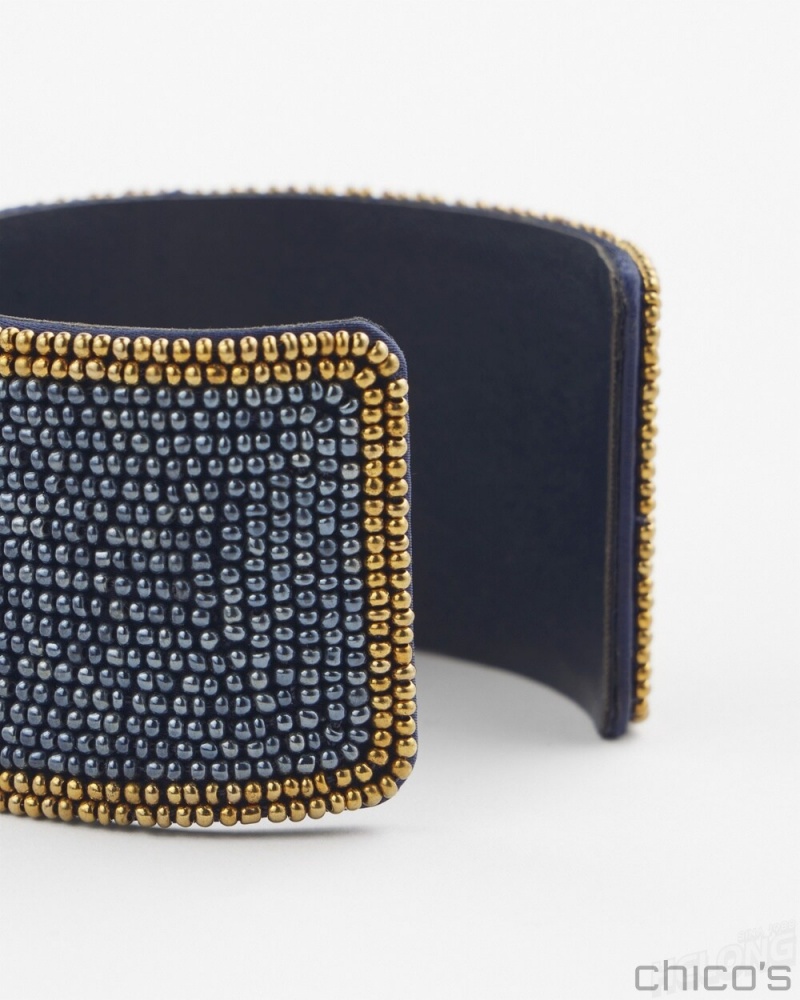 Chico's Seed Bead Cuff Bracelet Bracelets Navy Blue | 482-NIXUSE