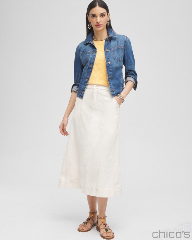 Chico's Seeded Denim Midi Skirt Skirts Natural Seeded | 319-FWVRGU