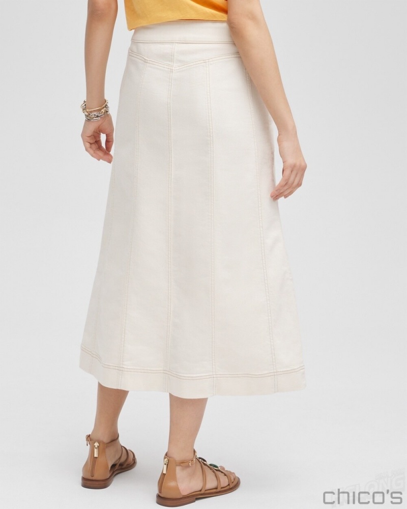 Chico's Seeded Denim Midi Skirt Skirts Natural Seeded | 319-FWVRGU