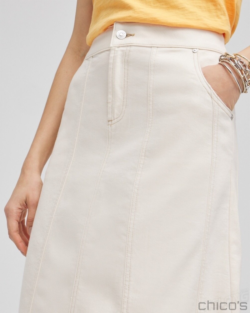 Chico's Seeded Denim Midi Skirt Skirts Natural Seeded | 319-FWVRGU