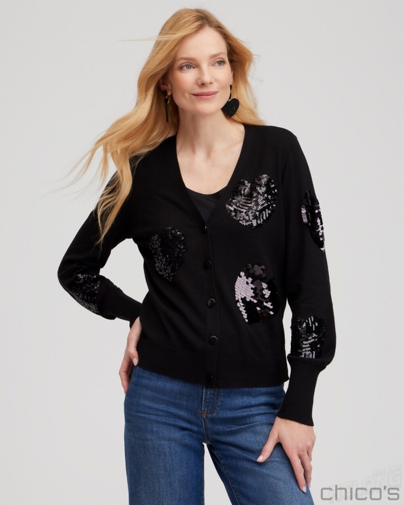 Chico's Sequin Hearts Cardigan Sweaters Black | 840-XTBMEI