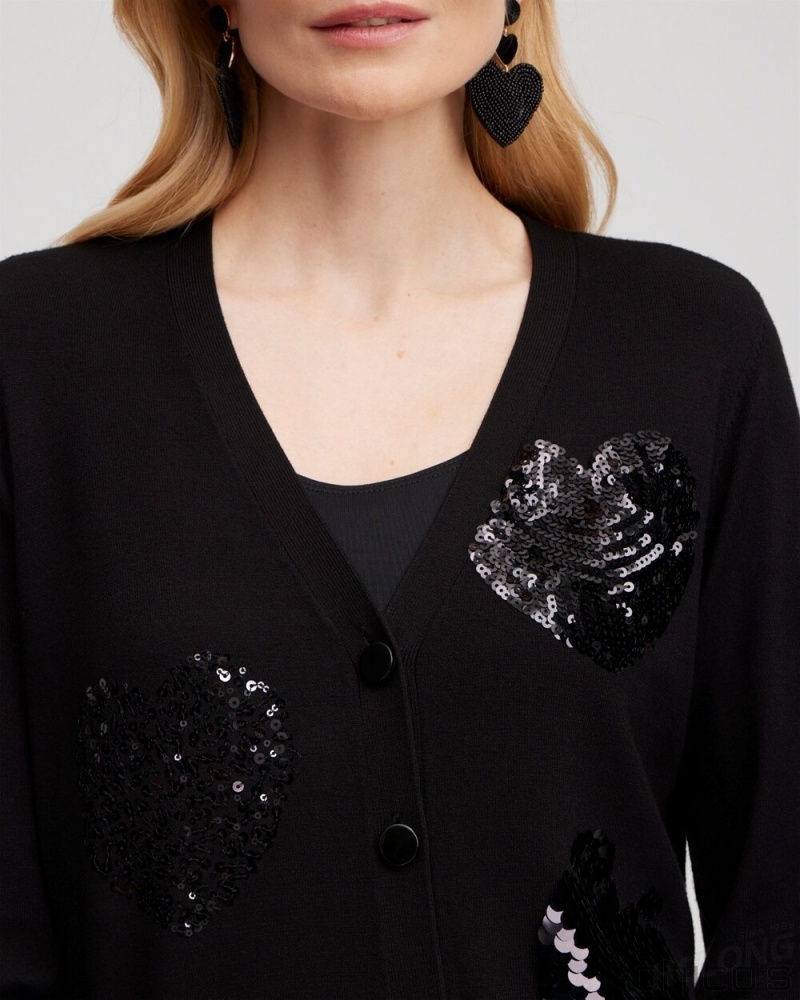 Chico's Sequin Hearts Cardigan Sweaters Black | 840-XTBMEI