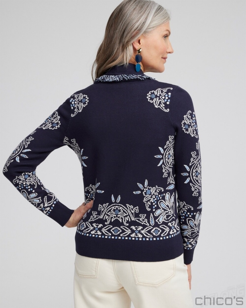 Chico's Shawl Neck Cropped Cardigan Sweaters Classic Navy | 297-YLOJRX