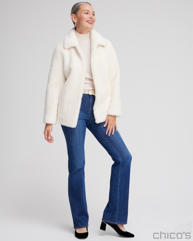 Chico's Shearling Coat Jackets & Coats English Cream | 651-ADYIOM