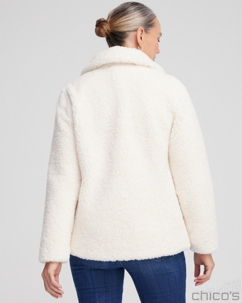 Chico's Shearling Coat Jackets & Coats English Cream | 651-ADYIOM