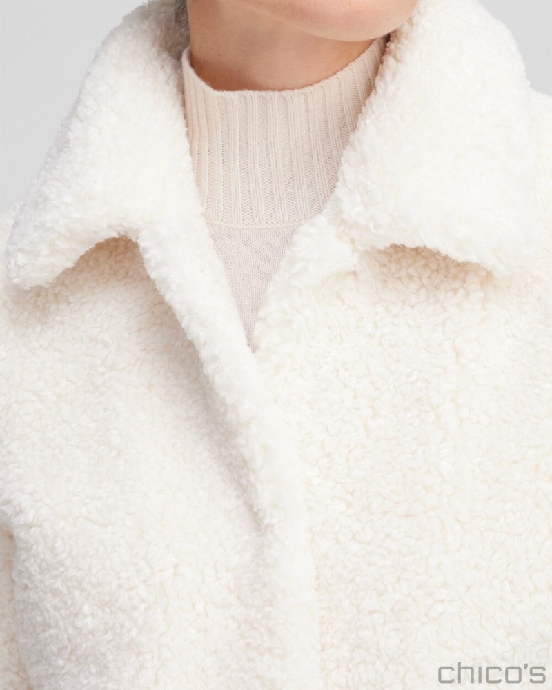 Chico's Shearling Coat Jackets & Coats English Cream | 651-ADYIOM