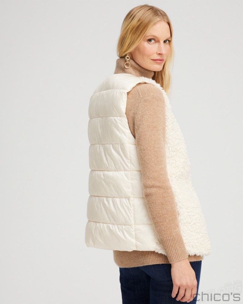 Chico's Shearling Vest Jackets & Coats English Cream | 813-DHLQFV