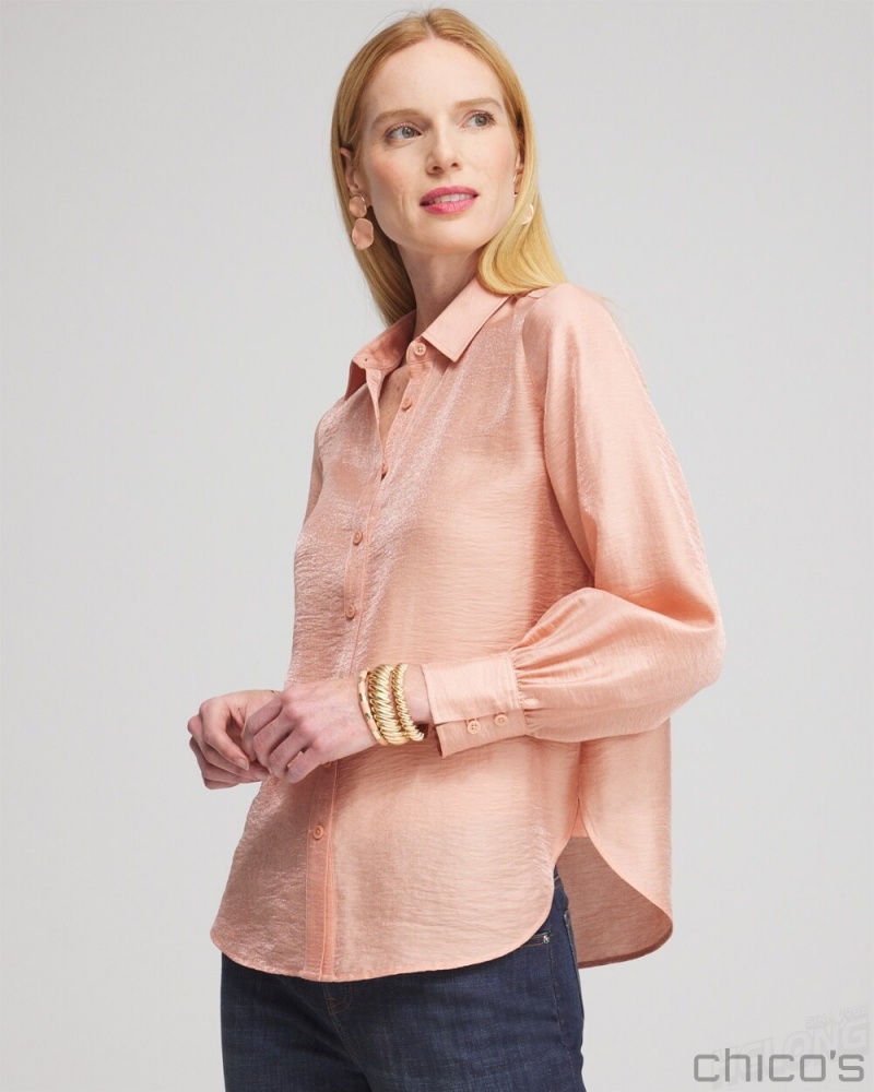 Chico's Shimmery Long Sleeve Shirt Blouses & Shirts Pink Clay | 364-IZLXGA