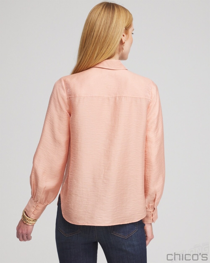 Chico's Shimmery Long Sleeve Shirt Blouses & Shirts Pink Clay | 364-IZLXGA