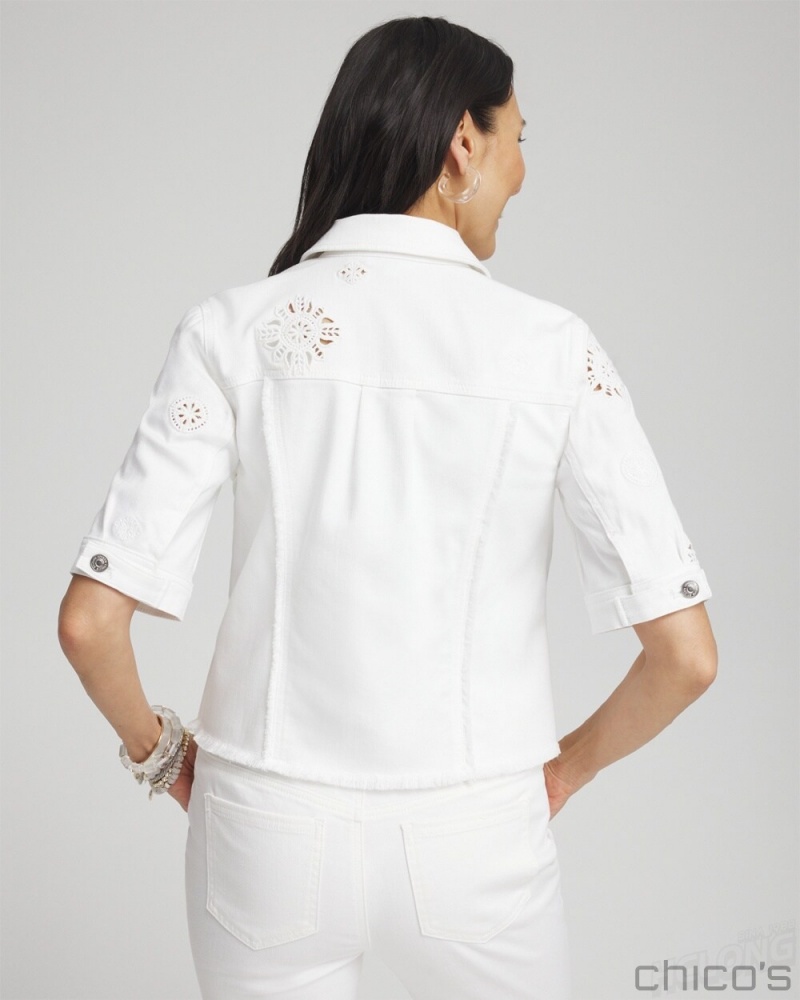 Chico's Short Sleeve Eyelet Denim Jacket Jackets & Coats Alabaster | 138-SUGRNO