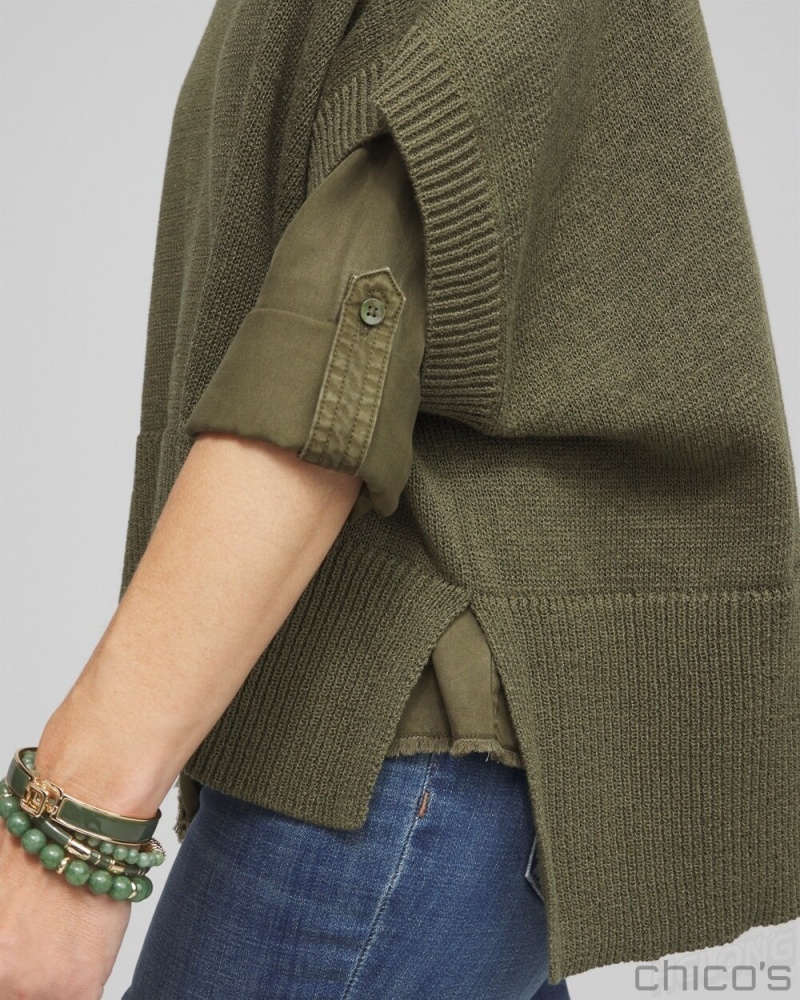 Chico's Short Sleeve Knit Poncho Ponchos & Ruanas Olive | 432-ECLGTZ