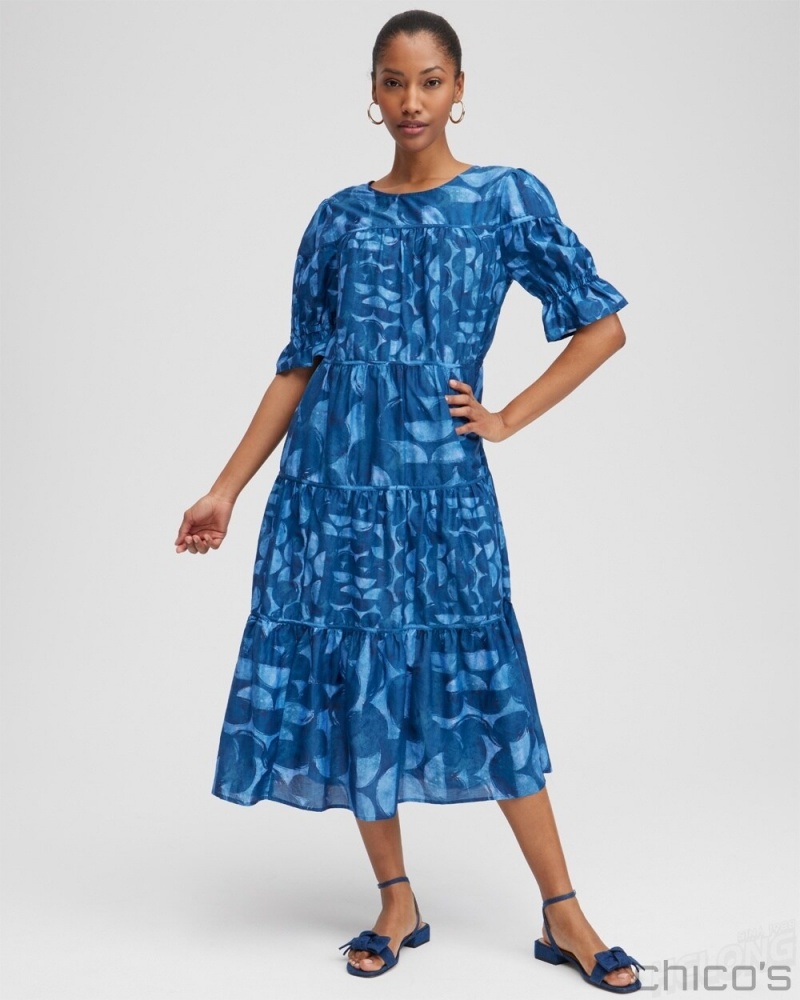 Chico's Silk Blend Half Moon Midi Dress Dresses Classic Navy | 291-NHQJXZ