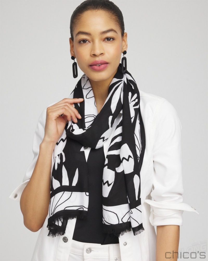 Chico's Silk Blend Oblong Scarf Scarves Black | 154-ZRLQVD