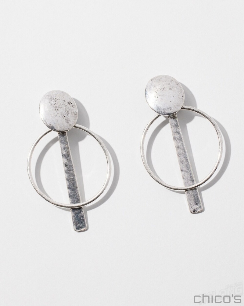 Chico's Silver Tone Clip-On Drop Earrings Earrings Silver | 798-YIGKXW