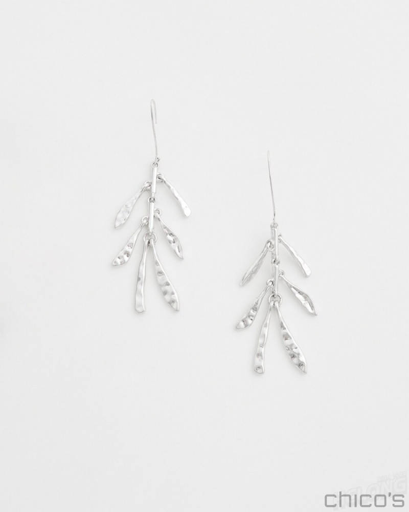 Chico\'s Silver Tone Leaf Earrings Earrings Silver | 389-GIXYOW