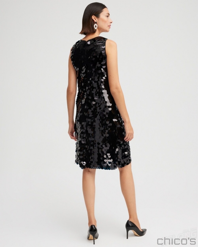 Chico's Sleeveless Sequin Dress Dresses Black | 972-DNQYIV