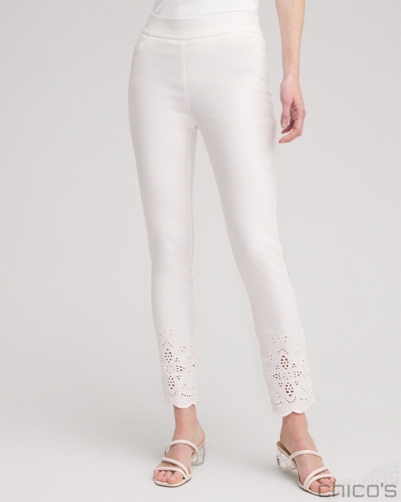 Chico\'s So Slimming Petite Brigitte Eyelet Ankle Pants Pants Alabaster | 246-BJPXKT