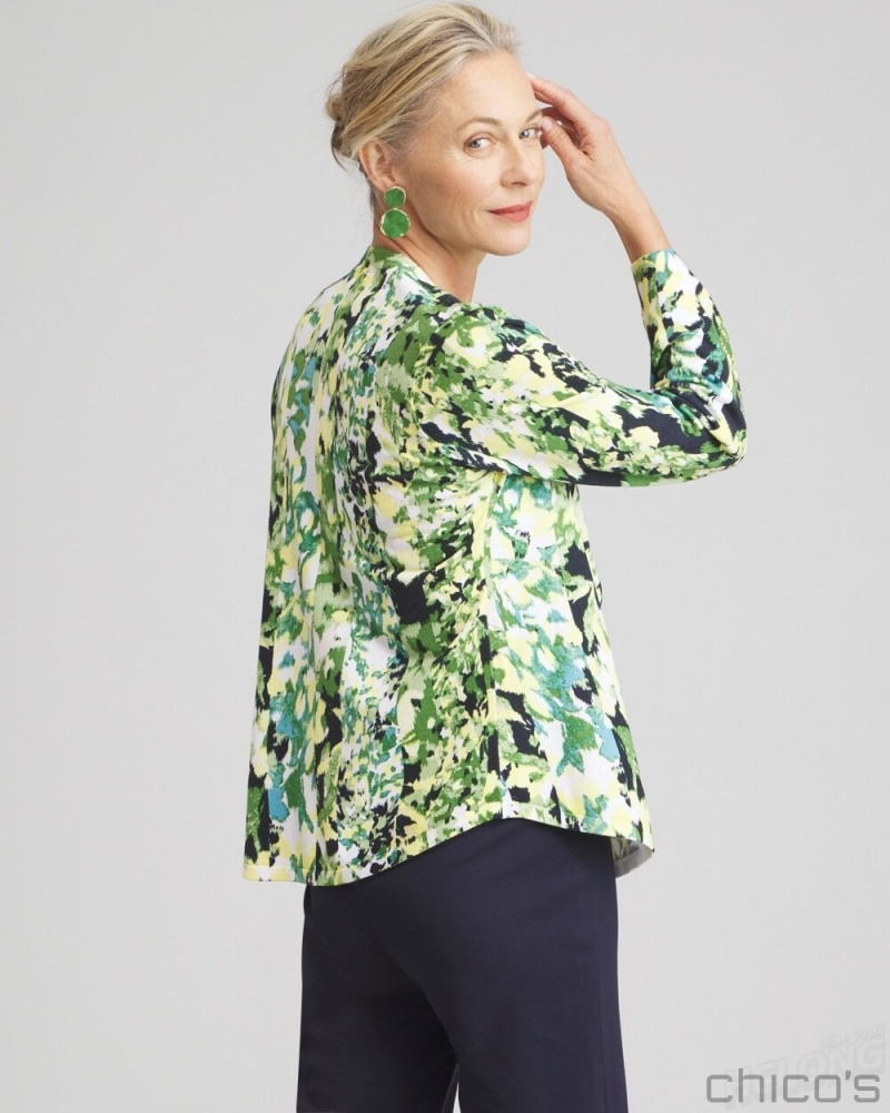 Chico's Spun Rayon Floral Flare Sleeve Cardigan Sweaters Verdant Green | 465-LZWHVF