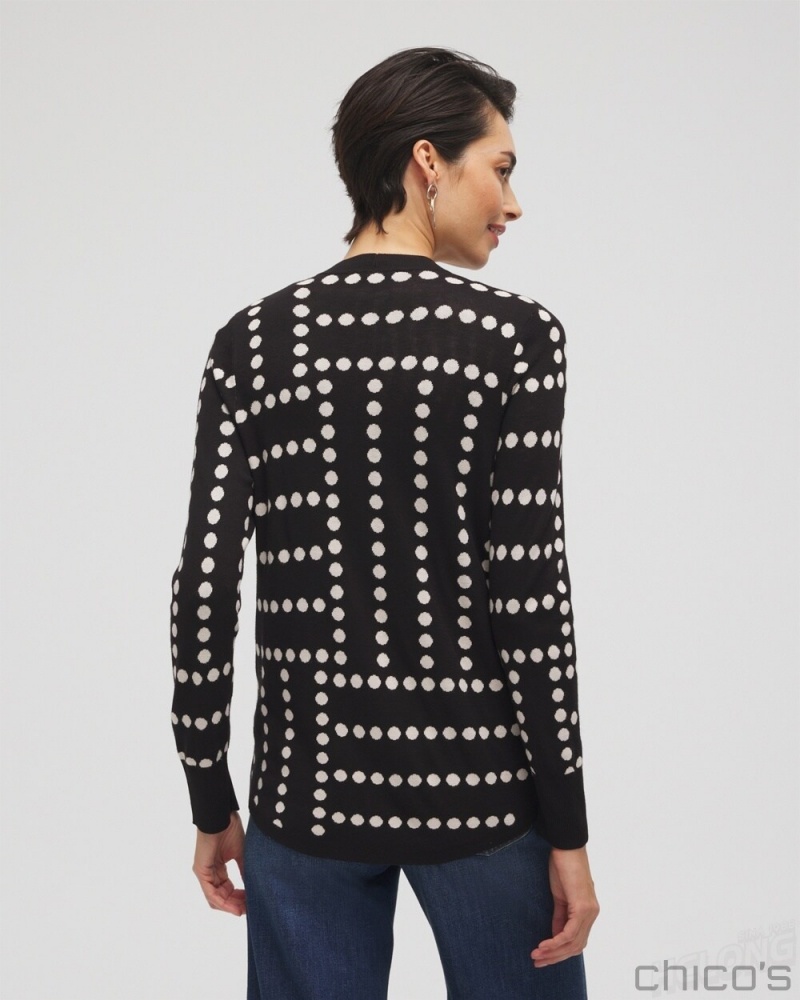 Chico's Spun Rayon Jacquard Dots Cardigan Sweaters Black | 157-QFEVCL