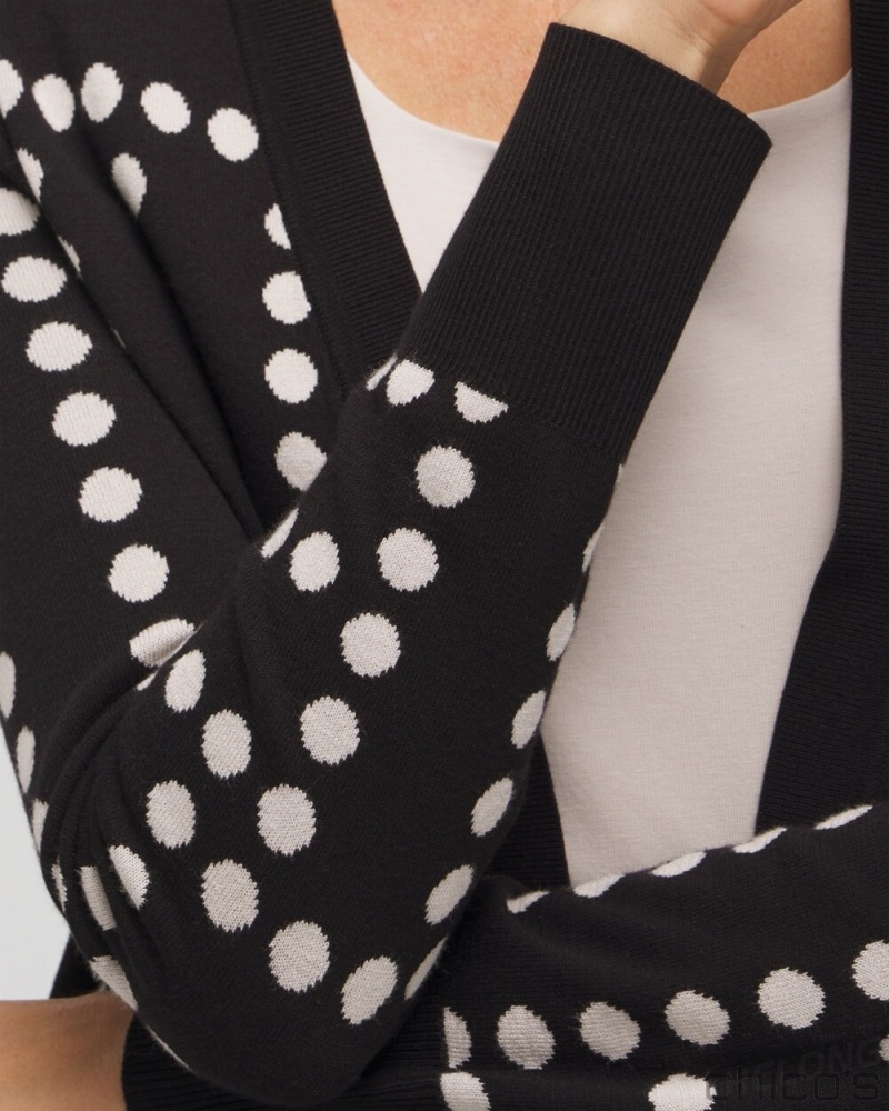 Chico's Spun Rayon Jacquard Dots Cardigan Sweaters Black | 157-QFEVCL