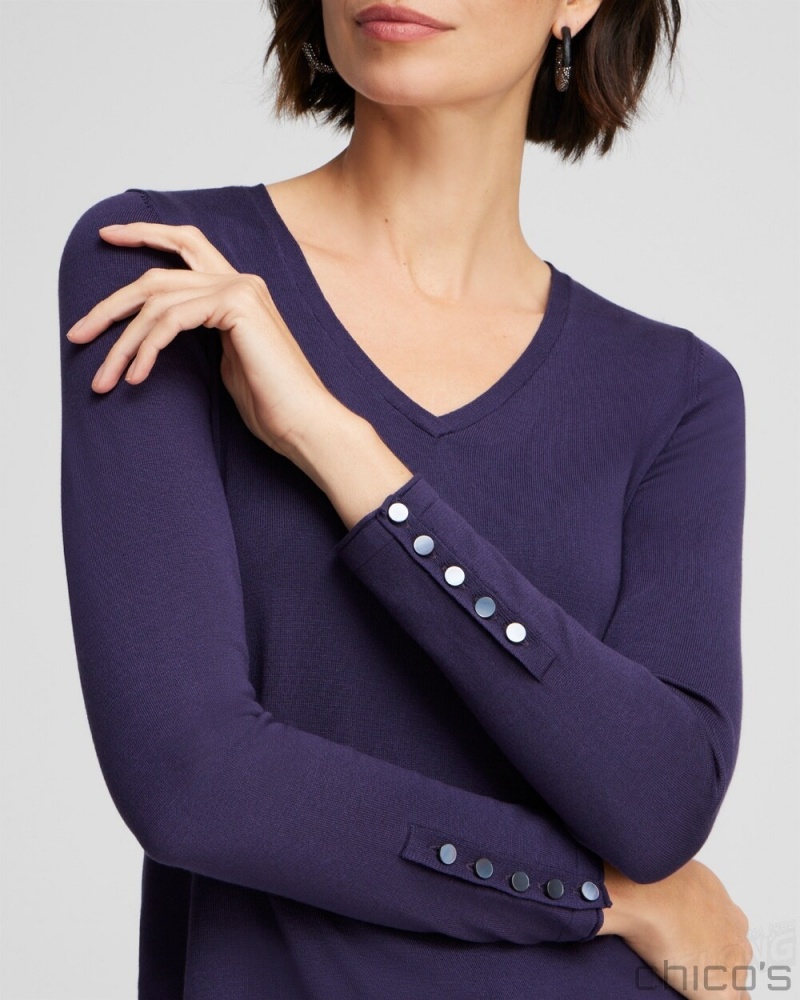 Chico's Spun Rayon V-neck Pullover Sweater Sweaters Dewberry | 135-IEKRMH