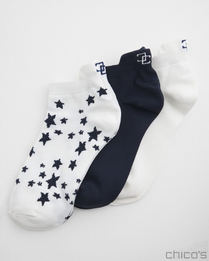 Chico's Star Set of Three Ankle Socks Socks Classic Navy | 859-FJVEWZ