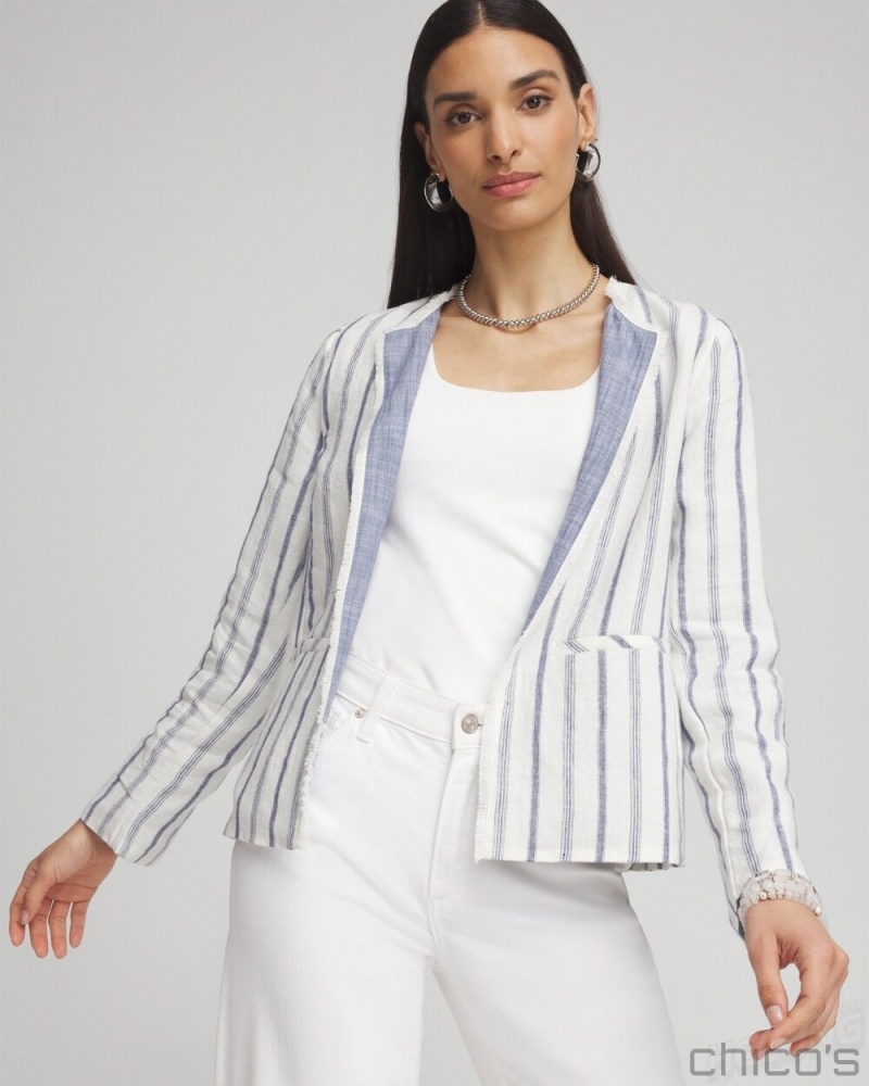 Chico's Stripe Linen Frayed Jacket Jackets & Coats Alabaster | 524-EPDCRL